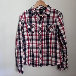 Forever 21 Red, White & Blue Plaid Shirt Size Large EUC